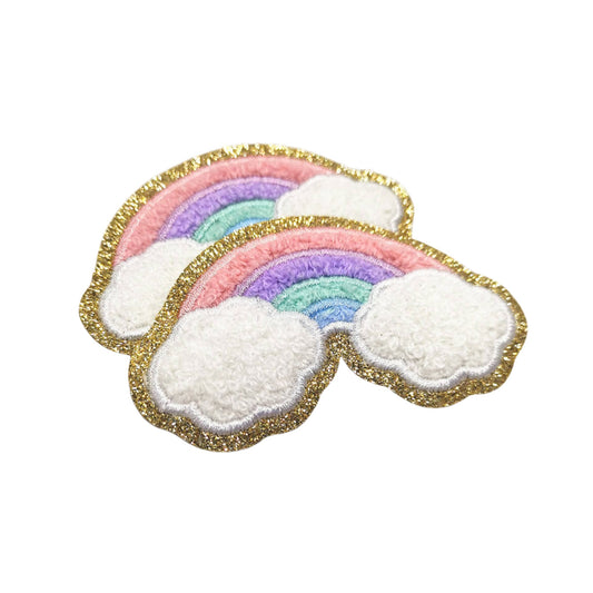 Rainbow with Clouds Iron On Patch Pastel Design for Clothing, Bags and Accessories