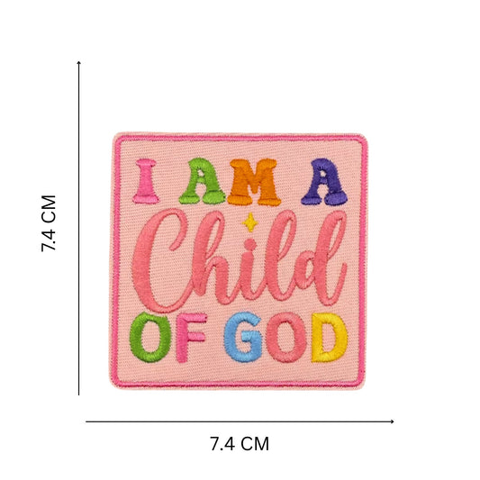 ''I Am A Child Of God'' Embroidered Iron On Patch Pastel Rainbow Design