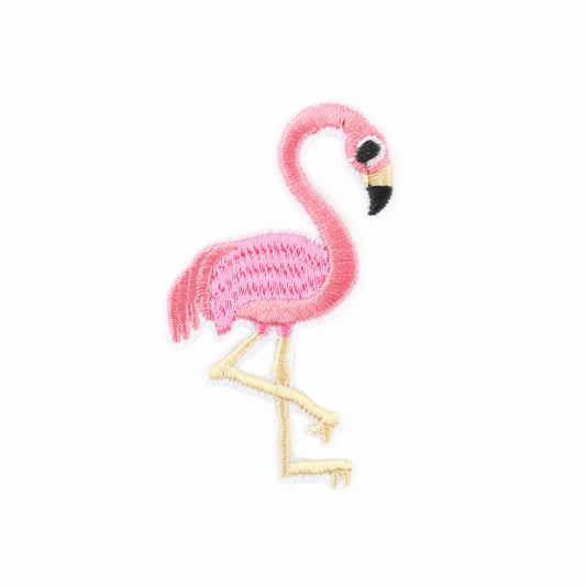Elegant Pink Flamingo Embroidered Iron On Patch