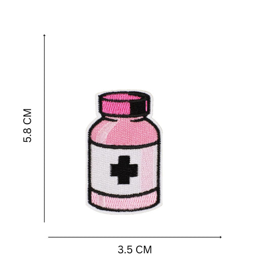 Medical Bottle Embroidery Patch in Pink for Jackets Scrubs and Accessories