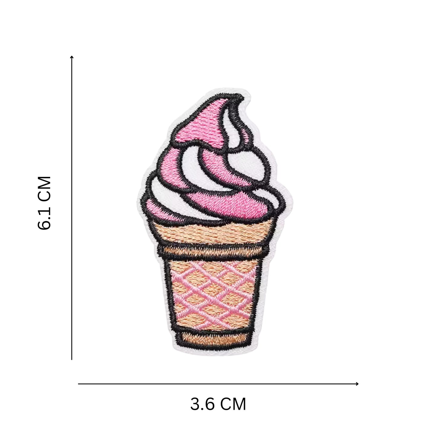 Ice Cream Cone Embroidered Iron On Patch for Clothing, Jackets Bags and Accessories