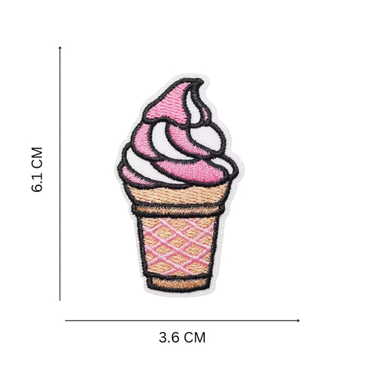 Ice Cream Cone Embroidered Iron On Patch for Clothing, Jackets Bags and Accessories