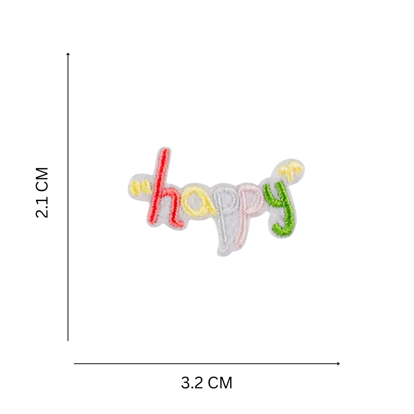 Mini ''Happy'' Text Embroidered Iron On Patch for Bags, Jackets & Kid swear