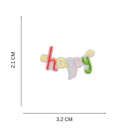 Mini ''Happy'' Text Embroidered Iron On Patch for Bags, Jackets & Kid swear