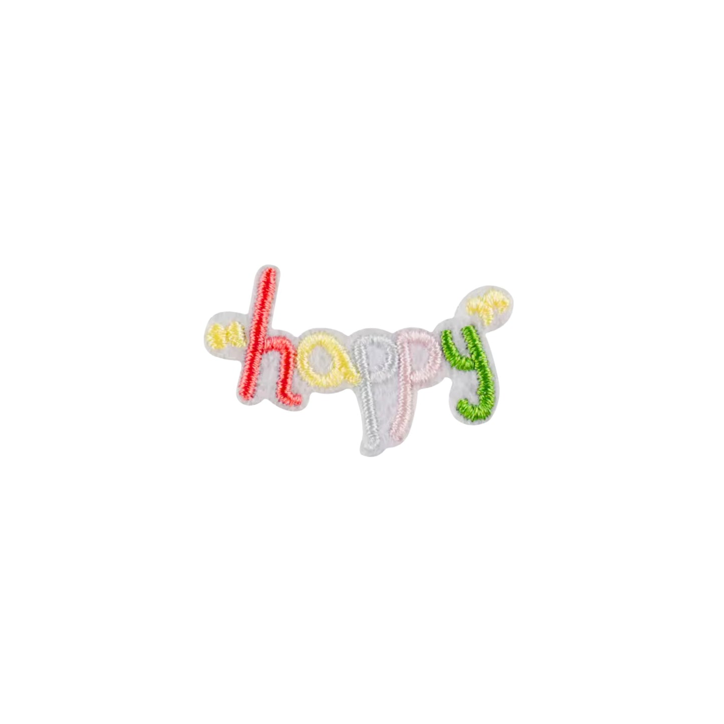 Mini ''Happy'' Text Embroidered Iron On Patch for Bags, Jackets & Kid swear