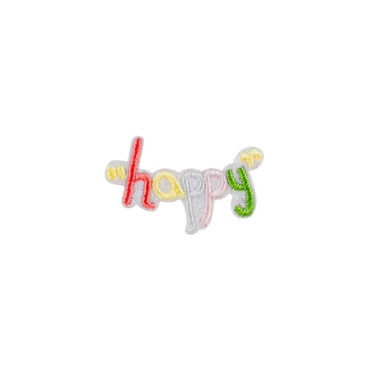 Mini ''Happy'' Text Embroidered Iron On Patch for Bags, Jackets & Kid swear
