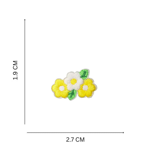 Mini Floral Embroidered Iron On Patch, Yellow White Flower for Bags Jackets & DIY Customization