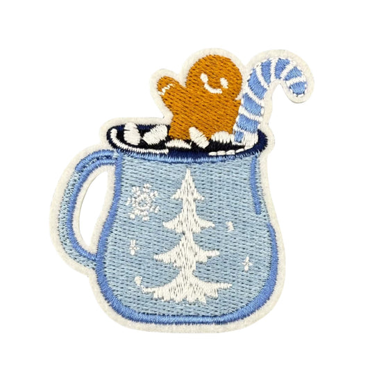 Hot Cocoa Mug Embroidered Patch – Festive Iron-On or Sew-On Christmas Patch for Clothes & Gifts