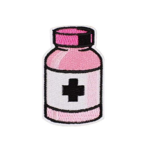 Medical Bottle Embroidery Patch in Pink for Jackets Scrubs and Accessories