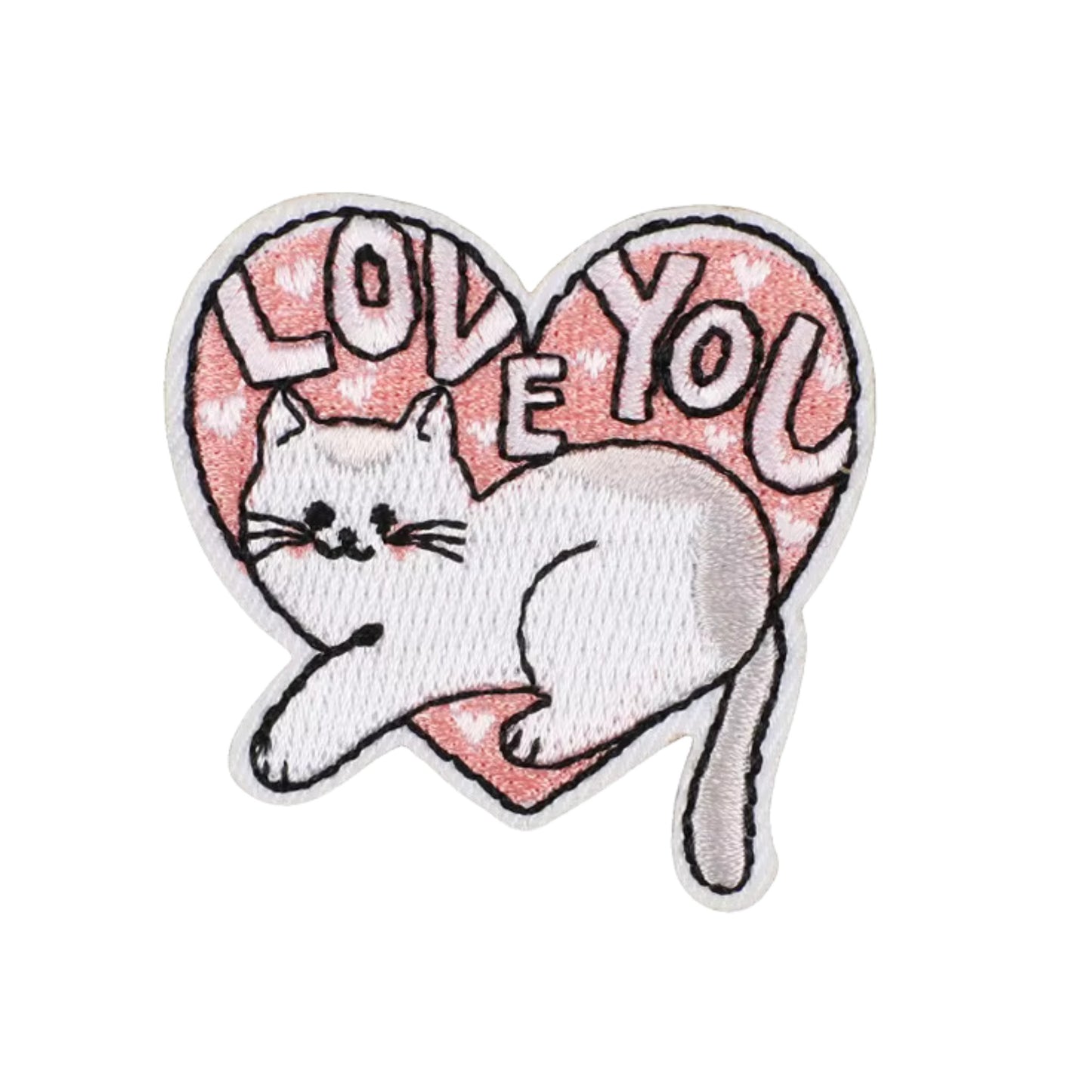 Adorable Cat in Love Heart Patch (5.5 × 5 cm) – Embroidered Iron-On for DIY Fashion