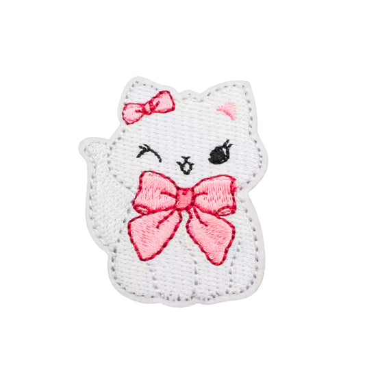Kitten with Pink Bow Embroidered Iron On Patch