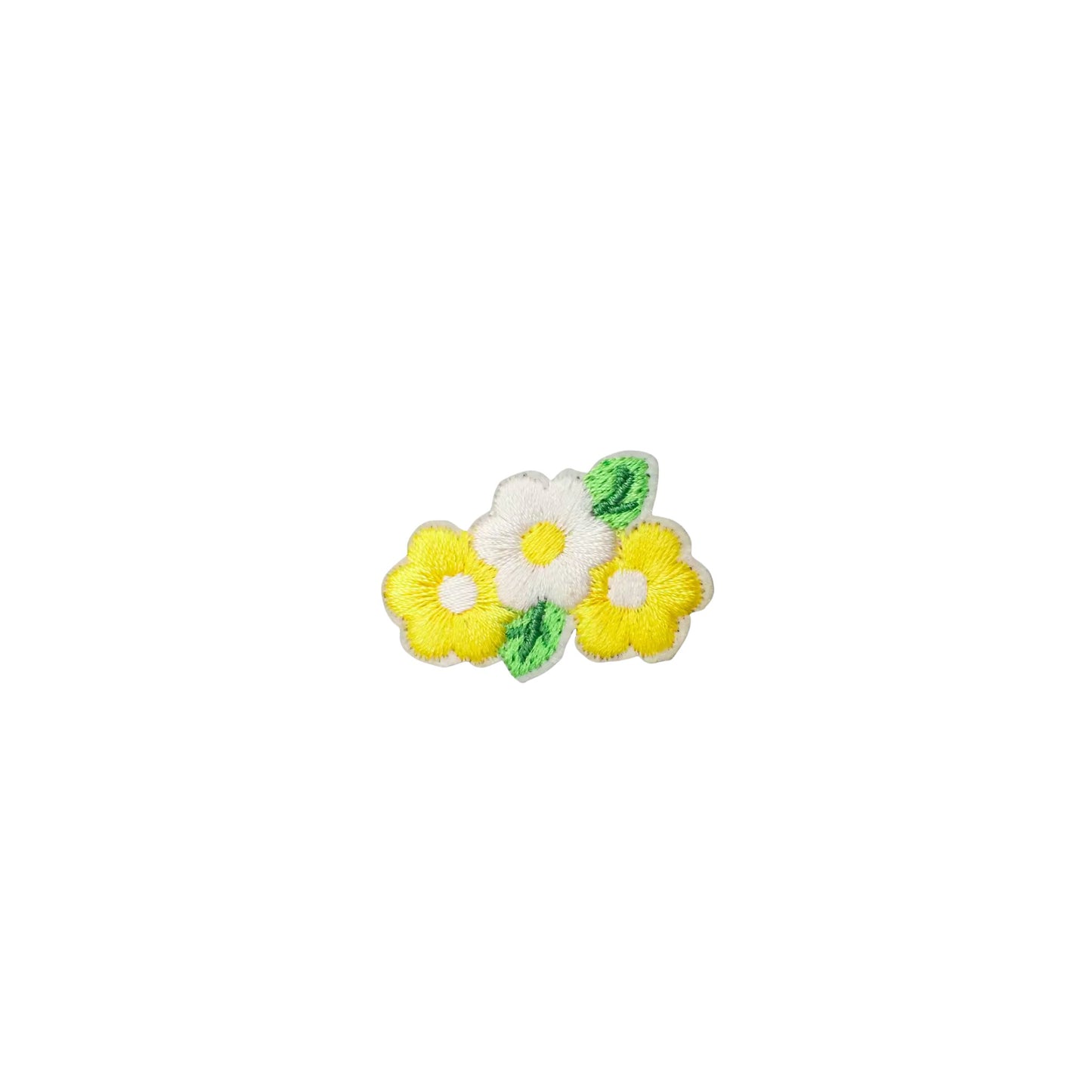 Mini Floral Embroidered Iron On Patch, Yellow White Flower for Bags Jackets & DIY Customization
