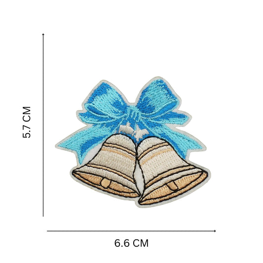 Blue Bow Christmas Bells Embroidery Patch for Apparel and Accessories