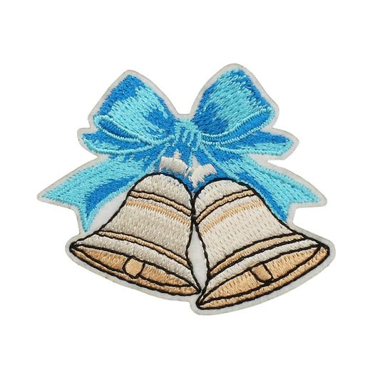 Blue Bow Christmas Bells Embroidery Patch for Apparel and Accessories