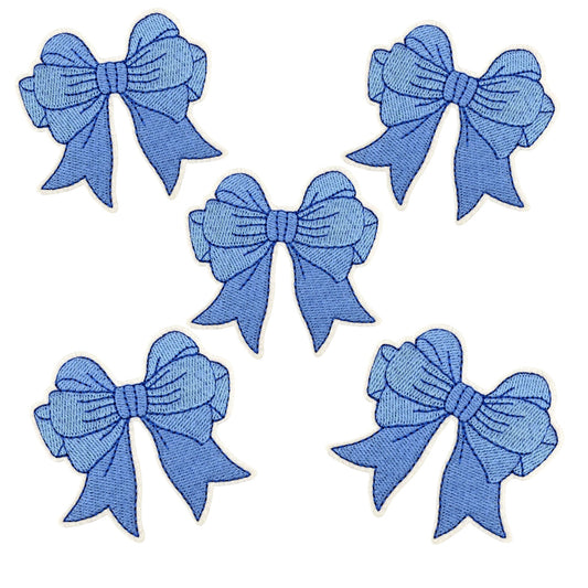 Blue Bow Embroidered Iron On Patch for Clothing and Accessories