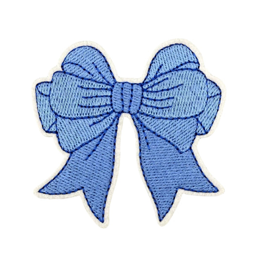 Blue Bow Embroidered Iron On Patch for Clothing and Accessories