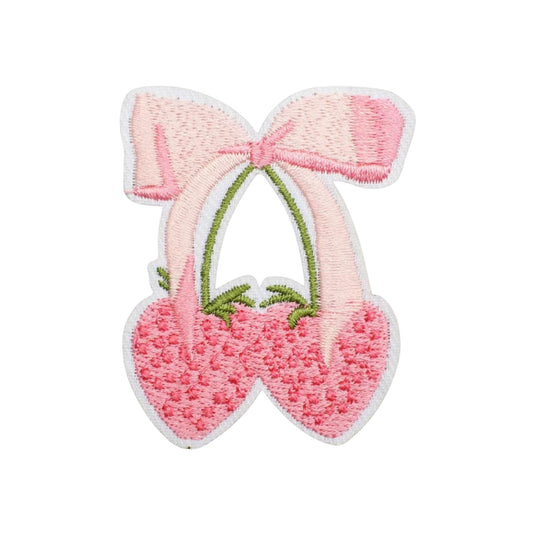 Strawberry Bow Embroidered Iron On Patch