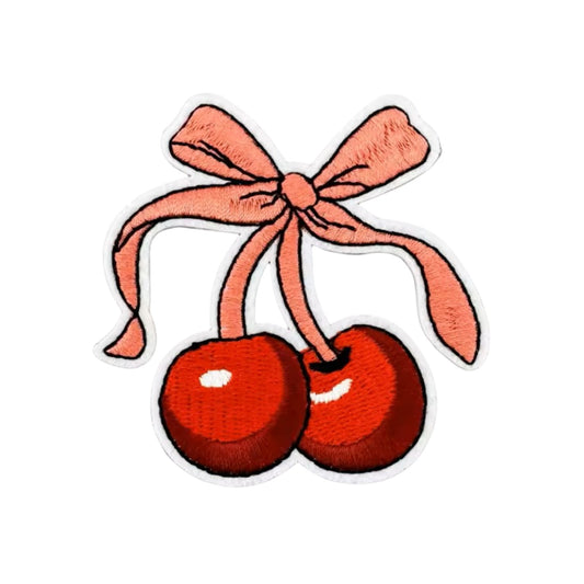 Cherry Bow Embroidered Iron On Patch