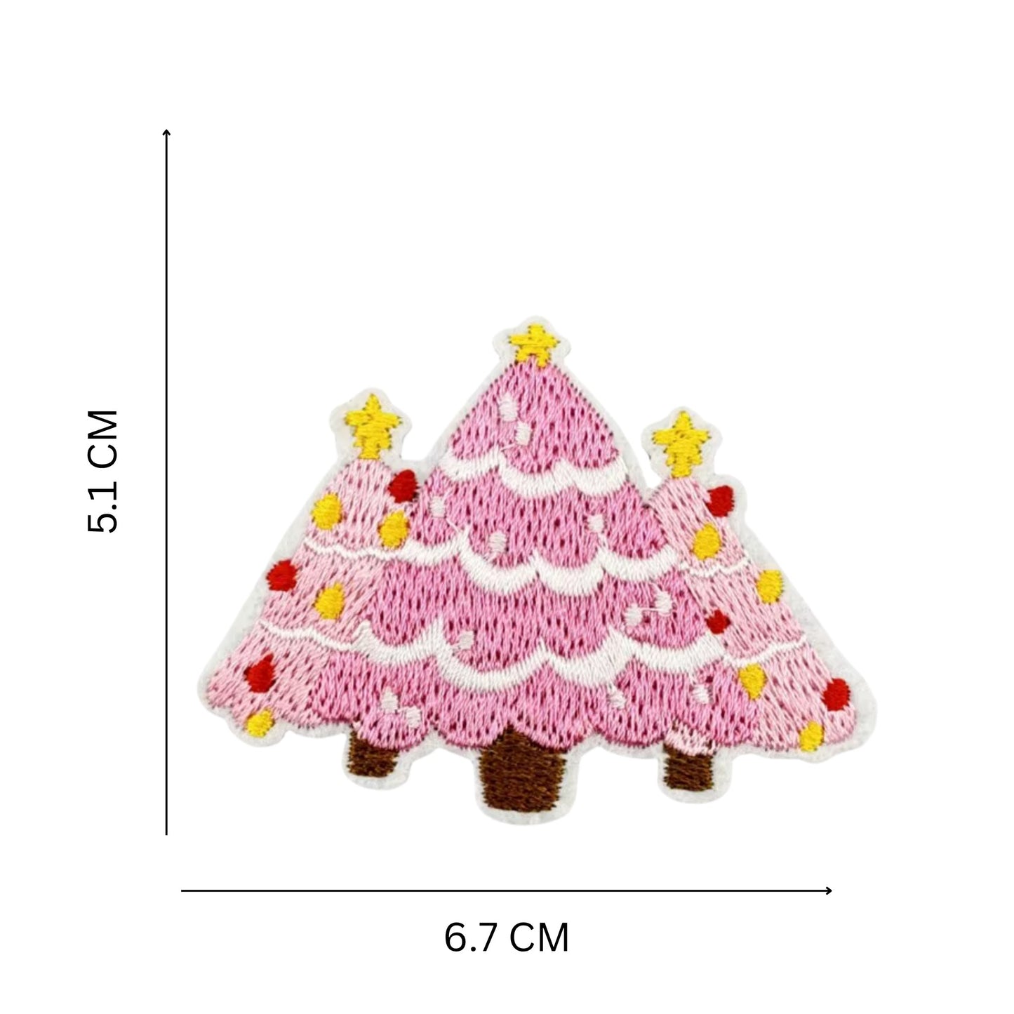 Pink Christmas Tree Iron-On Patch – Embroidered Triple Tree Design