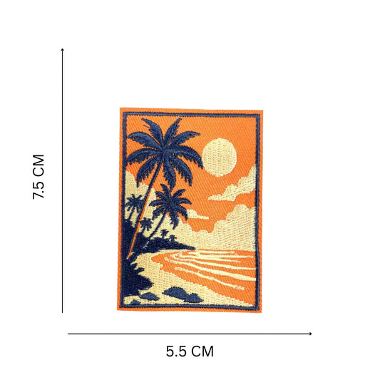 Summer Beach Landscape Iron On Patch for Clothes and Accessories - Warm Sunset Orange