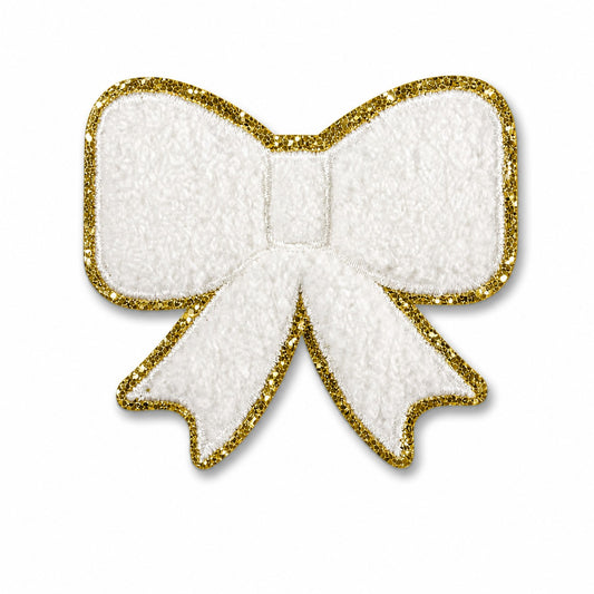 White Bow Chenille Iron On Patch