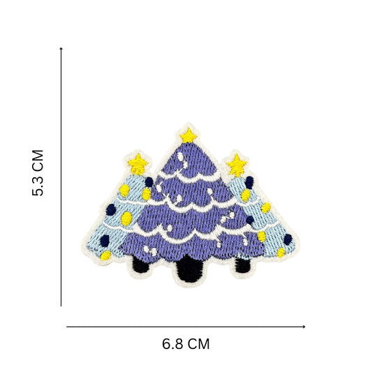 Pastel Blue Christmas Tree  – Festive Winter Embroidered Iron-On Patch