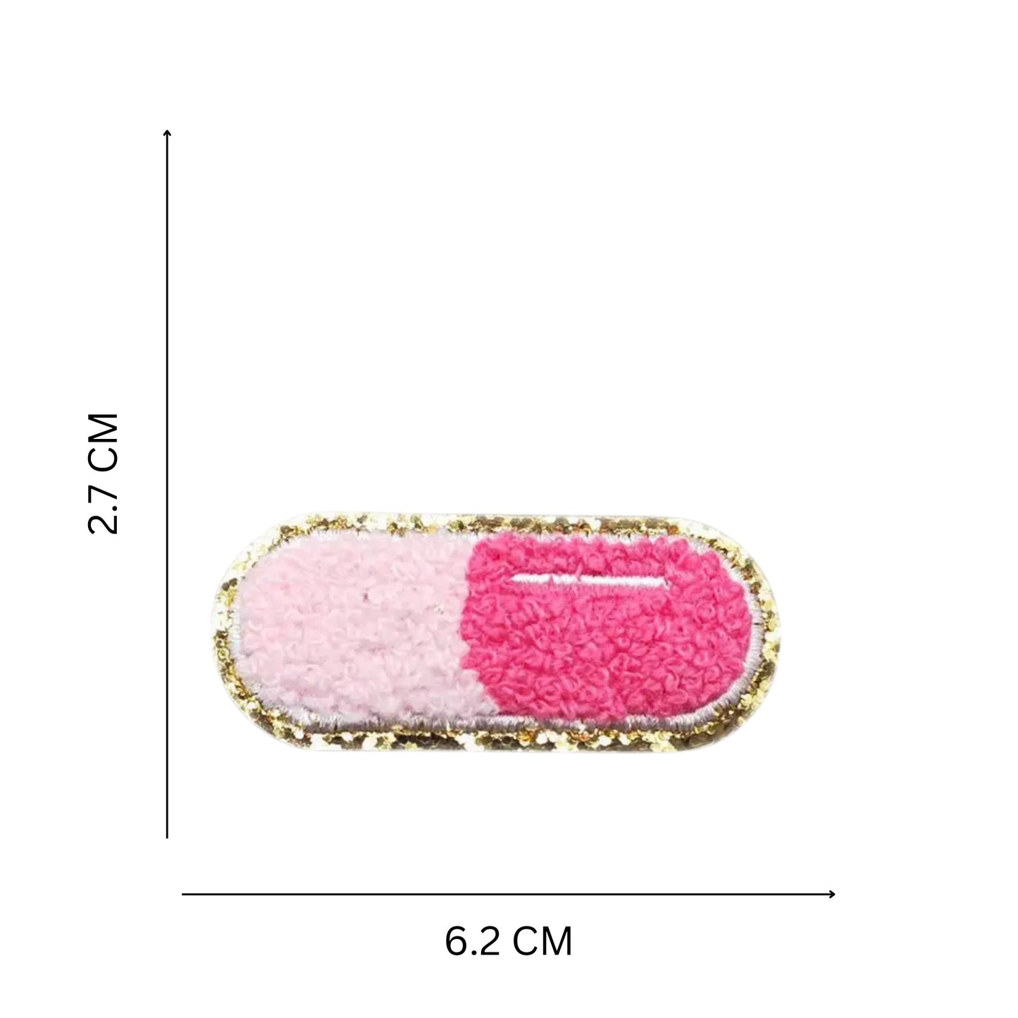 Pink & Blue Capsule Chenille Patch (6.2 × 2.7 cm) – Iron-On Patch for Denim, Backpacks & Pouches