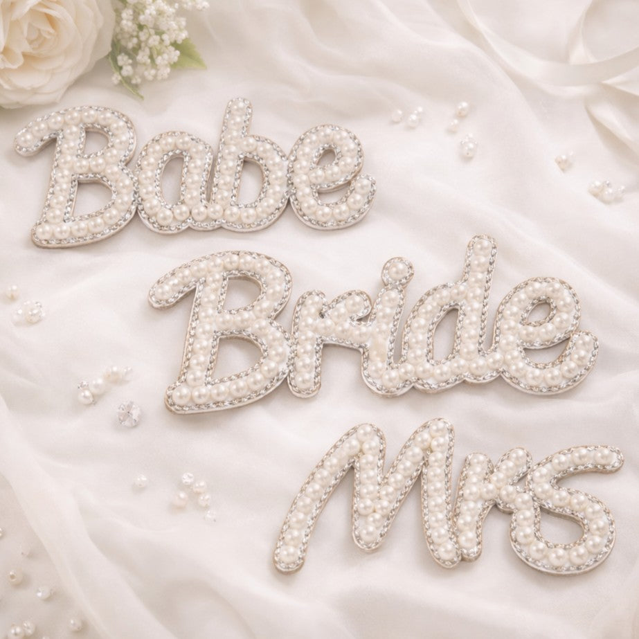 Rhinestone Pearl Bride, Babe & Mrs Iron On & Stick On Patch