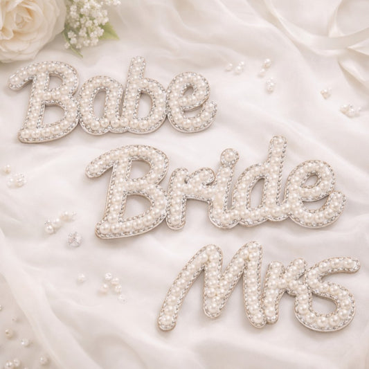 Rhinestone Pearl Bride, Babe & Mrs Iron On & Stick On Patch