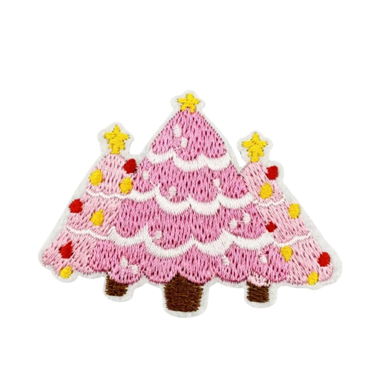 Pink Christmas Tree Iron-On Patch – Embroidered Triple Tree Design