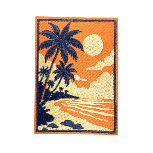 Summer Beach Landscape Iron On Patch for Clothes and Accessories - Warm Sunset Orange