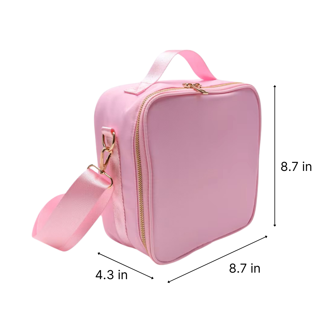 Kids’ Insulated Nylon Lunch Bag – Customizable with Patches & Fun Details ''Baby Pink''