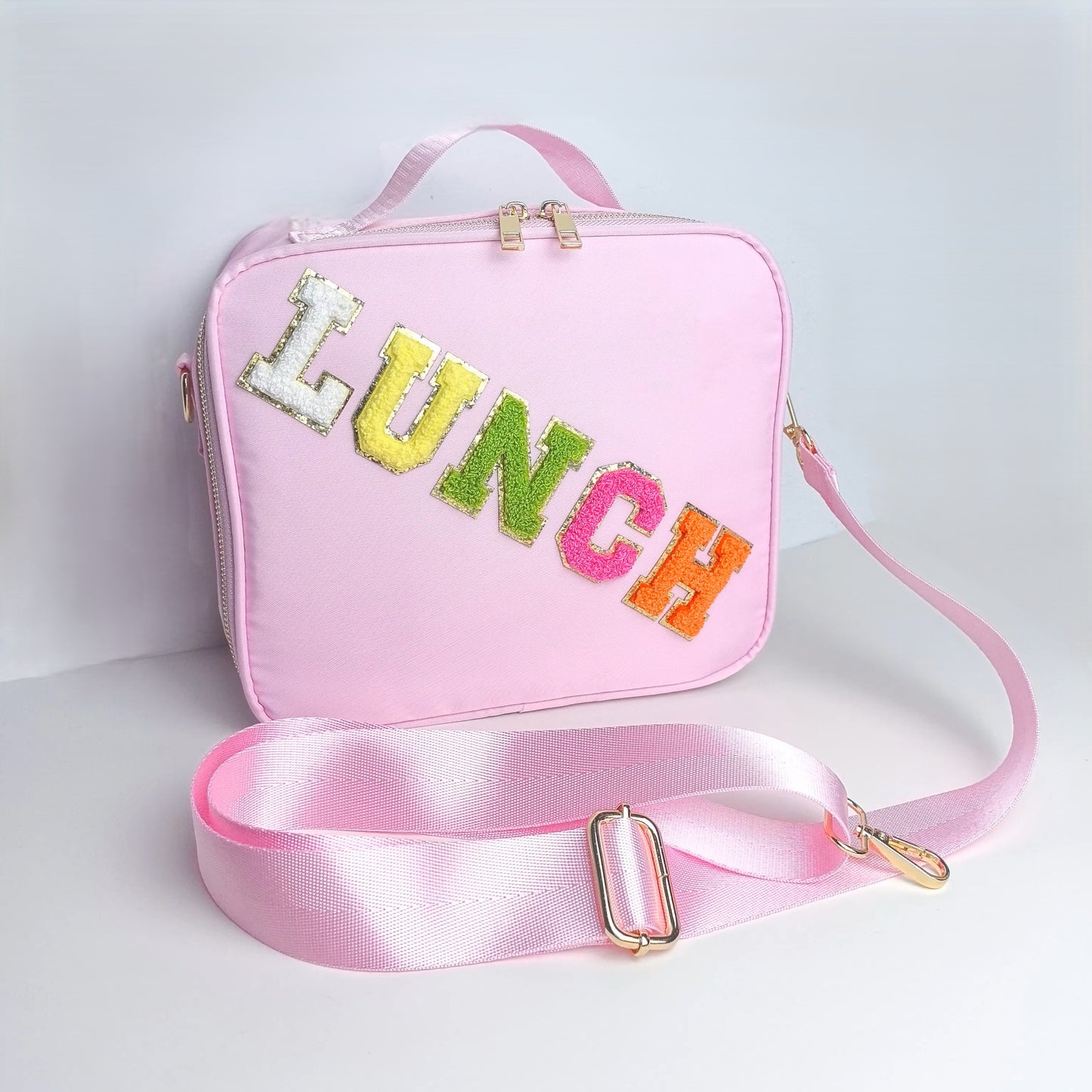 Kids’ Insulated Nylon Lunch Bag – Customizable with Patches & Fun Details ''Baby Pink''