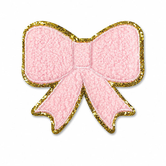 Pink Bow Chenille Iron On Patch