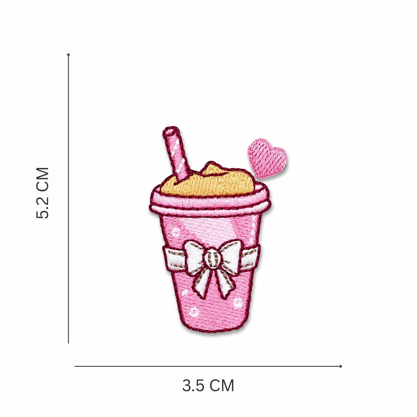 Pink Bow Coffee Cup Embroidered Iron On Patch