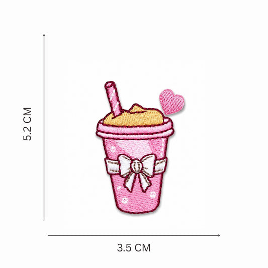 Pink Bow Coffee Cup Embroidered Iron On Patch