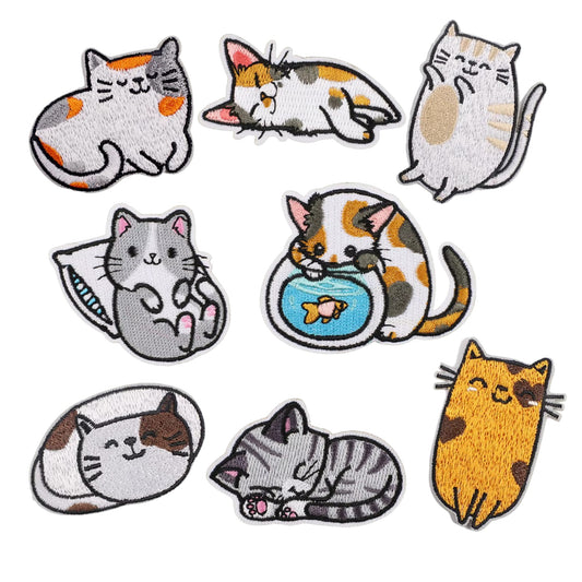 Kawaii Cat Embroidered Iron-On Patches – Cute Cartoon Designs for Jackets, Bags & DIY Crafts
