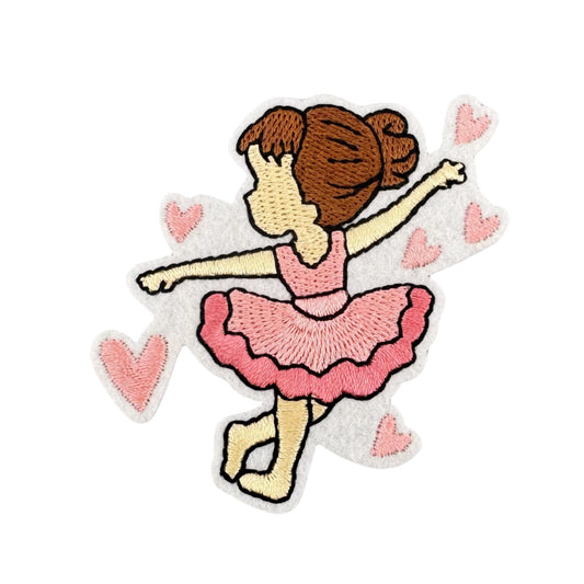 Pink Ballerina Embroidered Iron On Patch for Kids Clothing Bags and Accessories