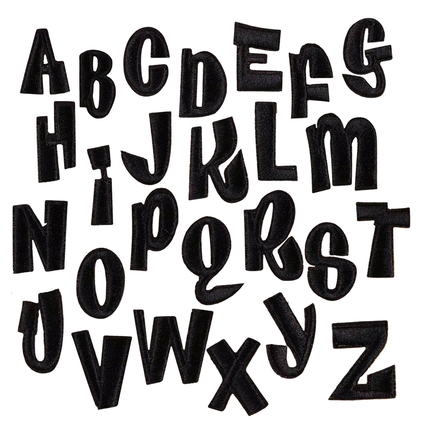 Mini Iron-On Alphabet Patches (A–Z, 2.5 cm) – Rounded Thick Stroke Embroidered Letters in Black, White & Pink