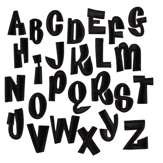 Mini Iron-On Alphabet Patches (A–Z, 2.5 cm) – Rounded Thick Stroke Embroidered Letters in Black, White & Pink