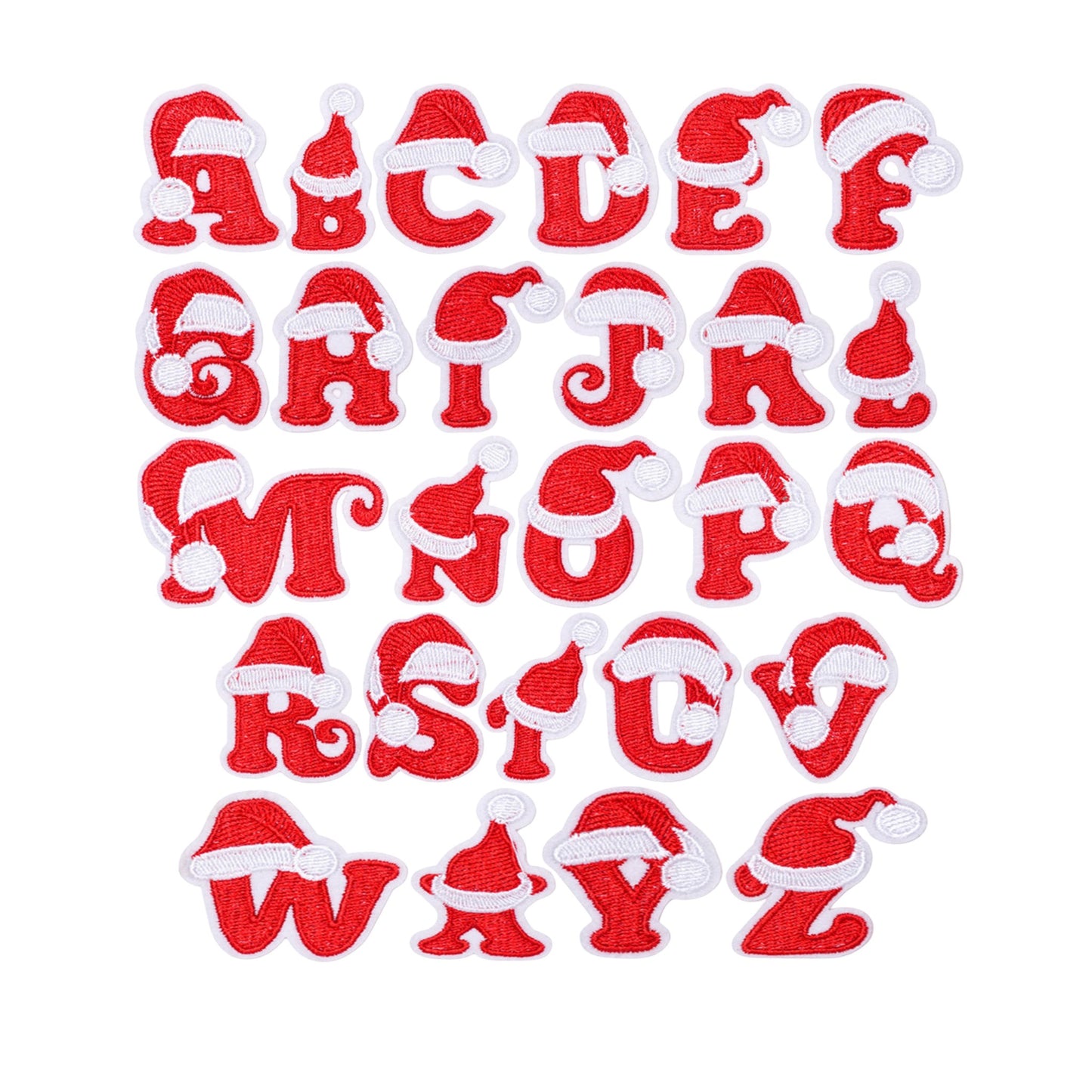 Christmas Iron-On Letter Patches – Red & White Embroidered A–Z Alphabet for DIY Gifts & Decor