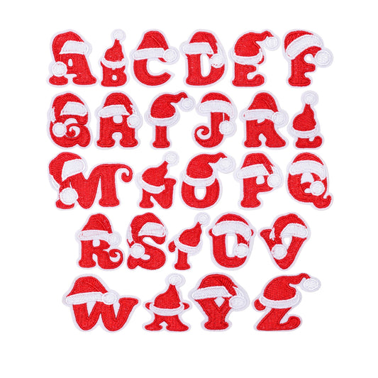 Christmas Iron-On Letter Patches – Red & White Embroidered A–Z Alphabet for DIY Gifts & Decor