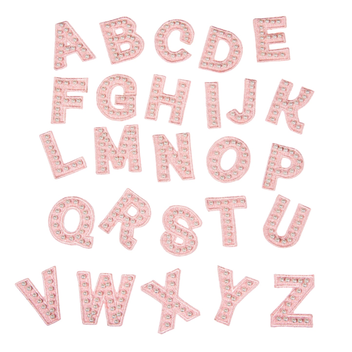 Premium Pearl Letter Stick-On Patches – Pastel Pink, Blue & Off-White A–Z for Handbags, Caps & Non-Washable Surfaces