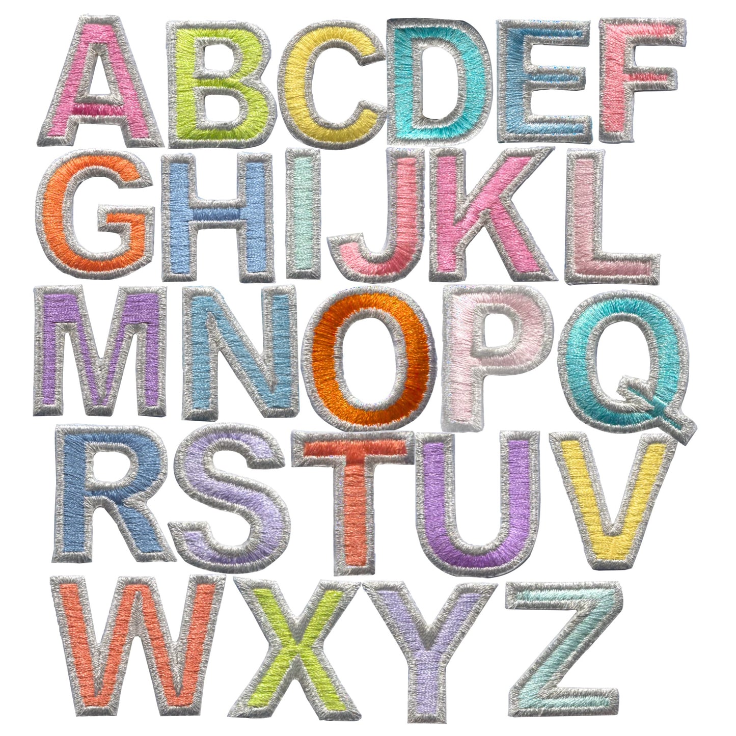Medium Pastel Letter Patches – 3 cm Embroidered A–Z Iron-On with Silver Border