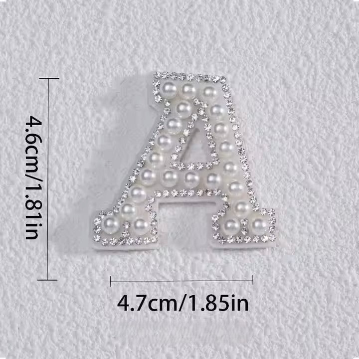 Self-Adhesive 4.5CM Pearl Rhinestone Alphabet Patch – A–Z Fabric Letter Stickers for DIY Bags, Clothes & Decoration