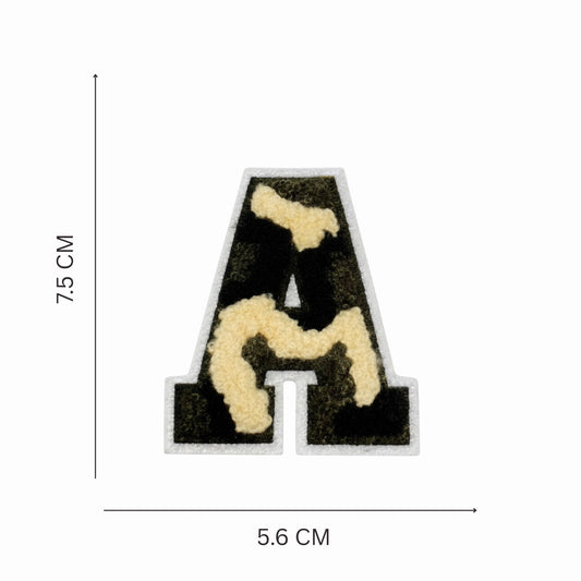 Camouflage Alphabet Iron-On Letter Patch, Green Black & Beige
