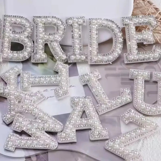 Self-Adhesive Pearl Rhinestone Alphabet Patch Set