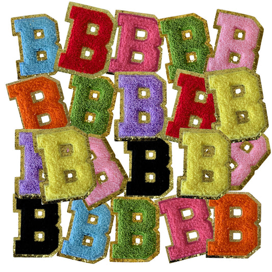 Iron On/Sew On 8cm Glitter Gold Edge Colorful Embroidered Letter "B"