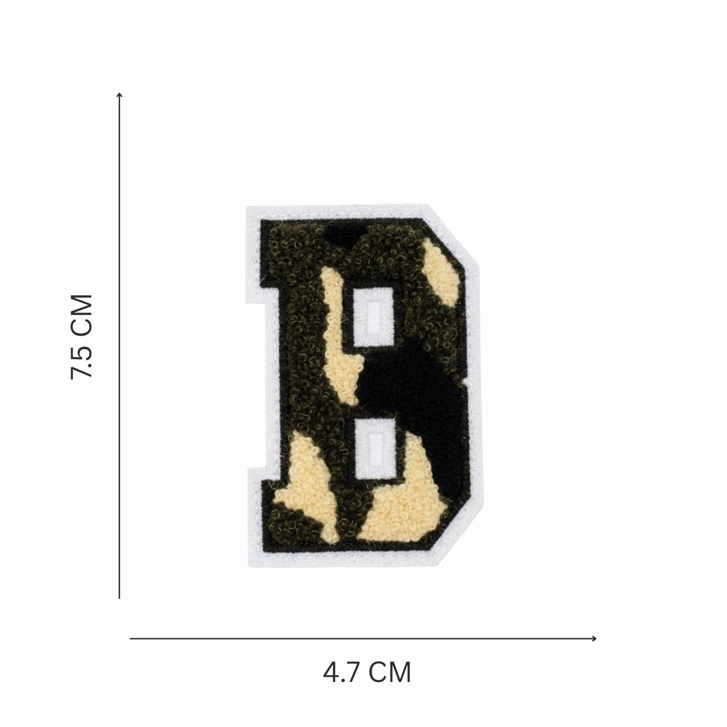 Camouflage Alphabet Iron-On Letter Patch, Green Black & Beige