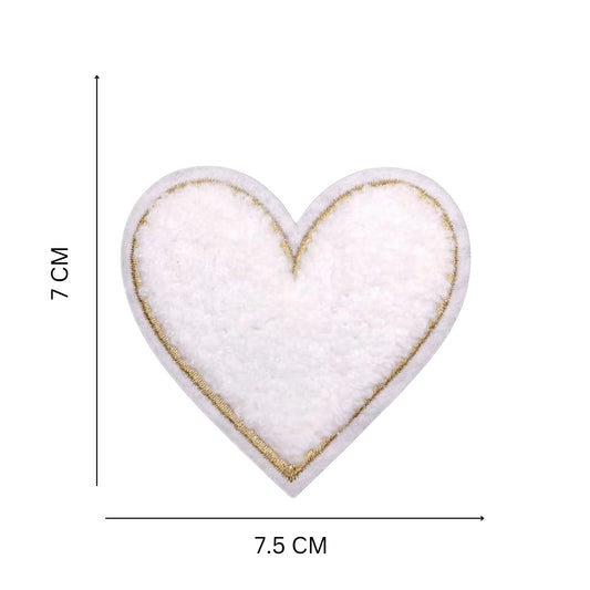 Iron-on/Sew-on Embroidered Chenille Heart Patch – 7.9 cm Plush Towel Texture for Jackets, Bags, Hoodies & DIY Fashion